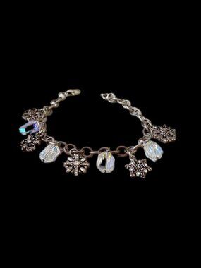 Brighton SNOW DIVA Snowflake Charm Bracelet Silver Plated Clear Crystal 7 To 8 “